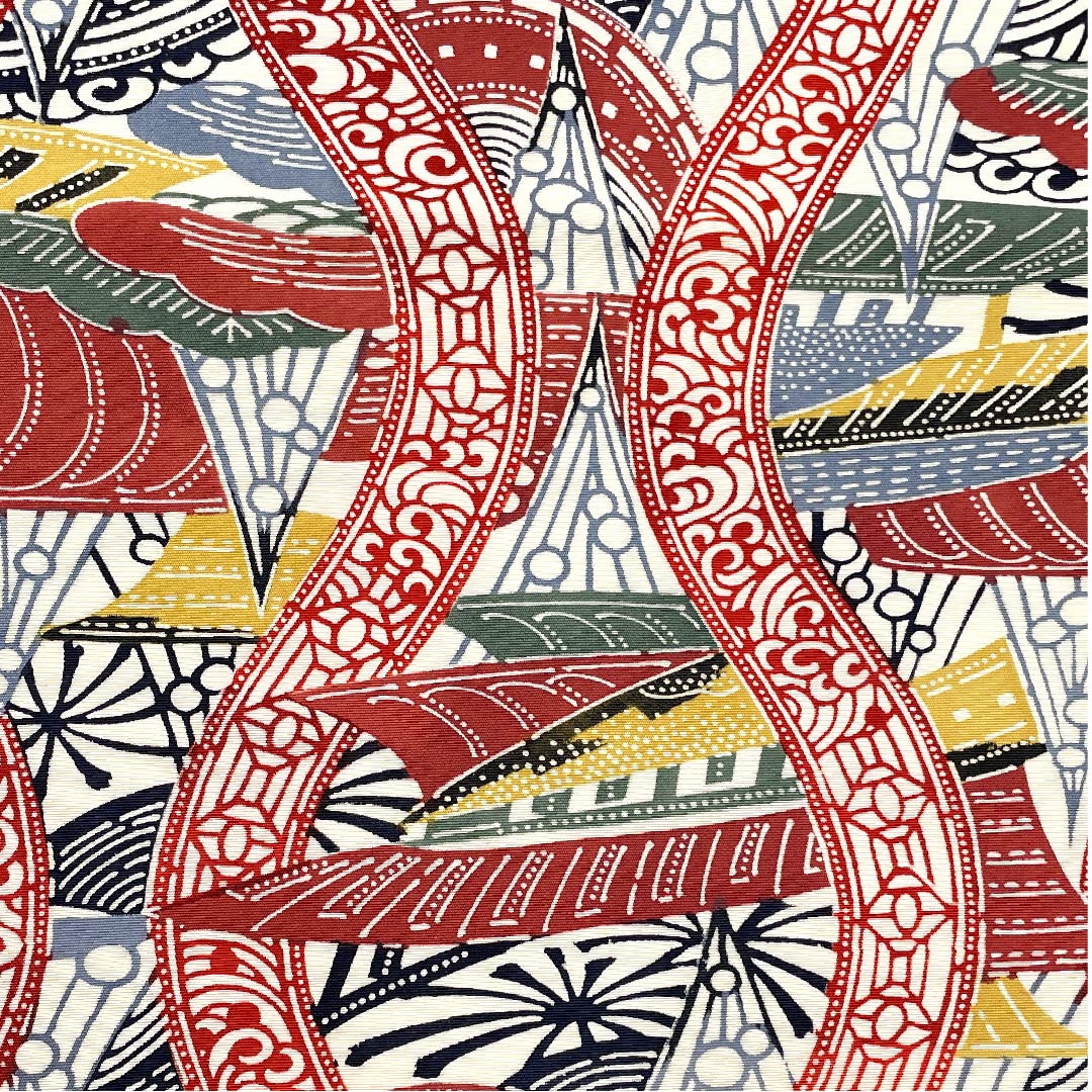 名古屋帯 茜色 型染 京紅型 抽象模様 帯丈350cm 正絹 Sランク 全通 カジュアル 赤系 1124003552312  名古屋仕立て