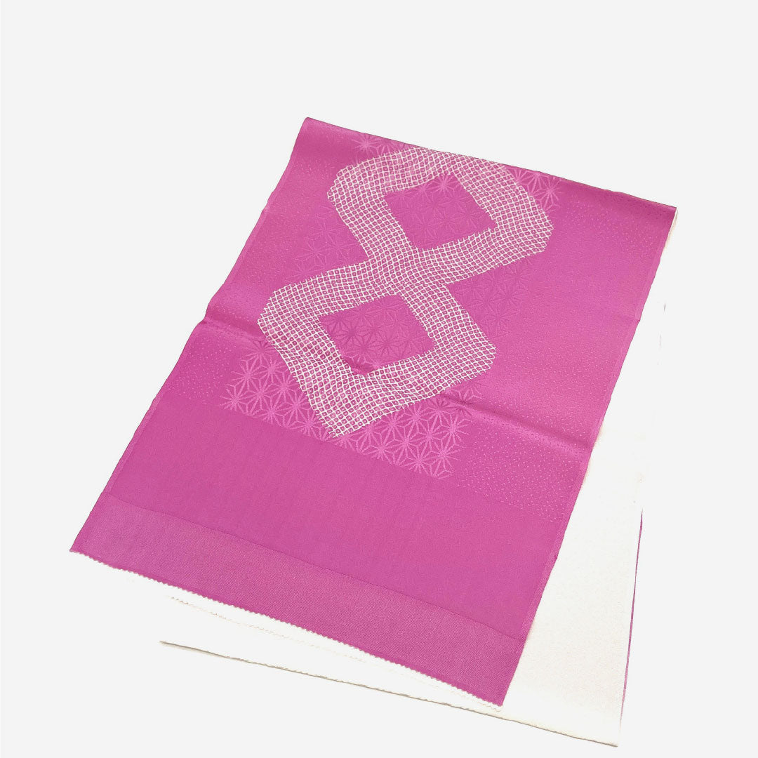 (Like New) Silk Obiage (Sash) - New Rank, Casual, Hagi-iro (Lavender Green) Tango Chirimen, Hemp Leaf Pattern, Dyed Hikita, Approximately 168cm Long, 30cm Wide, Pink, Product Number: 1136001111913