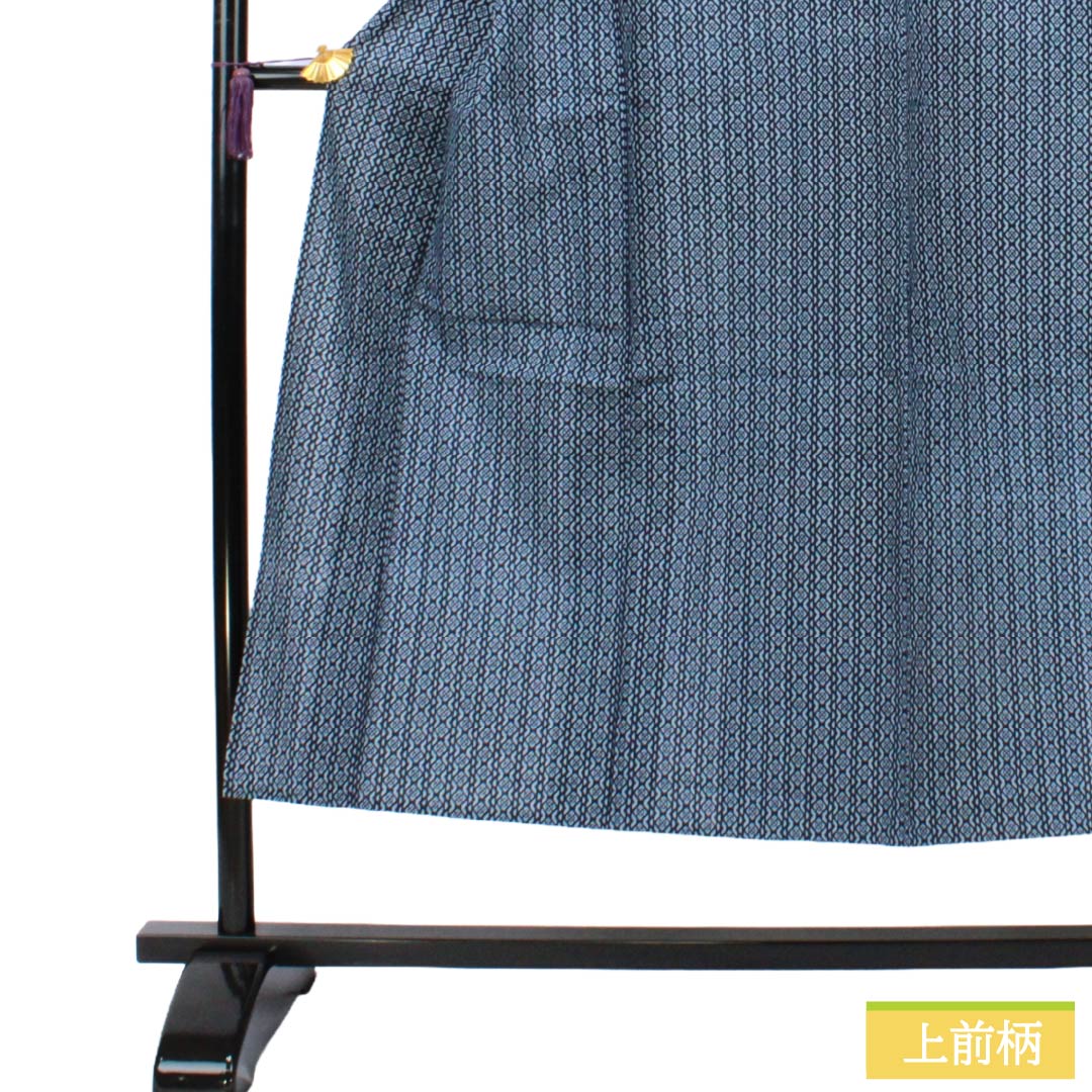 メンズ浴衣 木綿 Sランク 身丈145.5cm 裄丈71cm 濃紺色（のうこんいろ） 幾何学模様 単衣 紺系 1138000772418