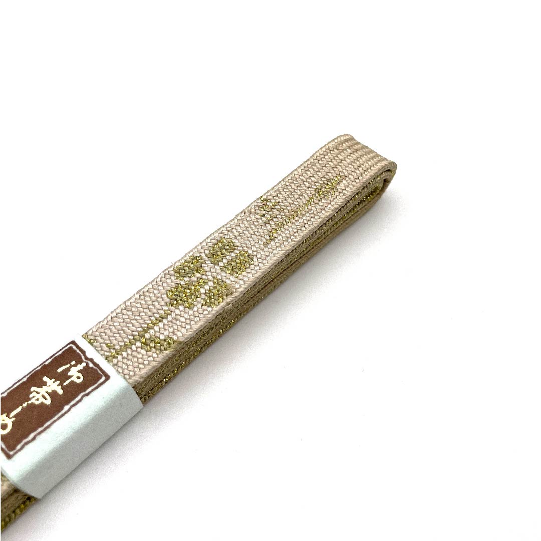 (New old stock) Obijime (sash fastener) Pure silk, quarter-length string, pine dyed, uses metal thread, new old stock, length approx. 162cm, width approx. 1.5cm, semi-formal, S rank, beige, 1135001842925