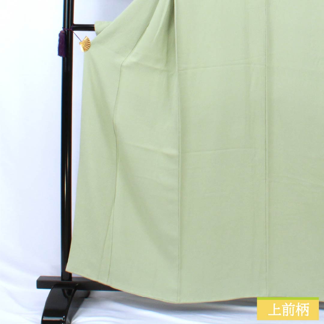 色無地 正絹 Aランク 身丈161.5cm 裄丈64cm 龍泉青瓷釉色（ロンチュエンチンツーユースーいろ） 一つ紋 細中陰五三桐 ちりめん 袷 緑系 1114002513419