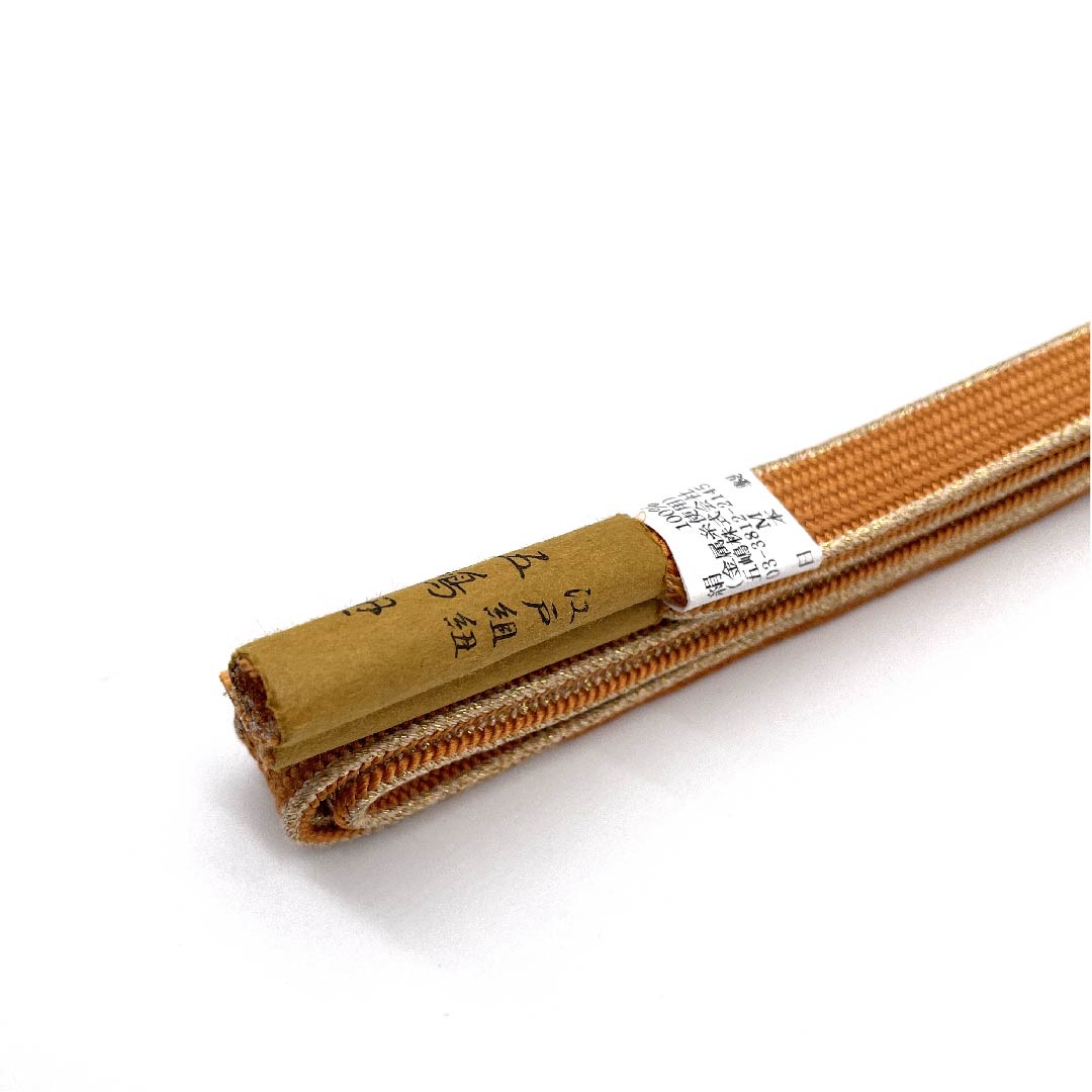 （新古品） 帯締め 正絹 四分紐 柿色（かきいろ） 五嶋紐 江戸組紐 金属糸使用 長さ約159cm 幅約1.7cm セミフォーマル Sランク 茶系 1135002742314