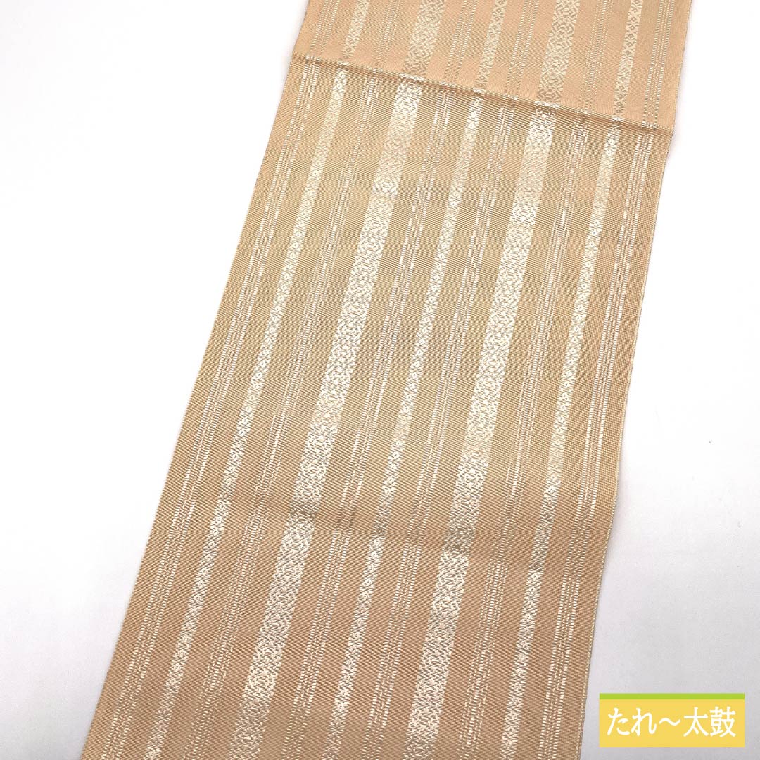 名古屋帯 薄肉色（うすにくいろ） 夏帯 博多織 献上柄 帯丈359cm 正絹 Sランク 全通 カジュアル クリーム系 1124008652315 松葉仕立て