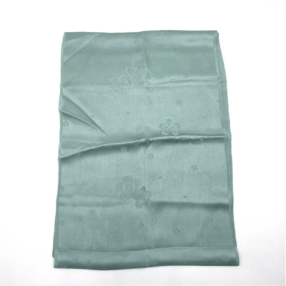 Obiage, pure silk, semi-formal, bean blue color, cherry blossom, floral pattern, classic pattern, length 172cm, width 31cm, S rank, green, 1136000552919