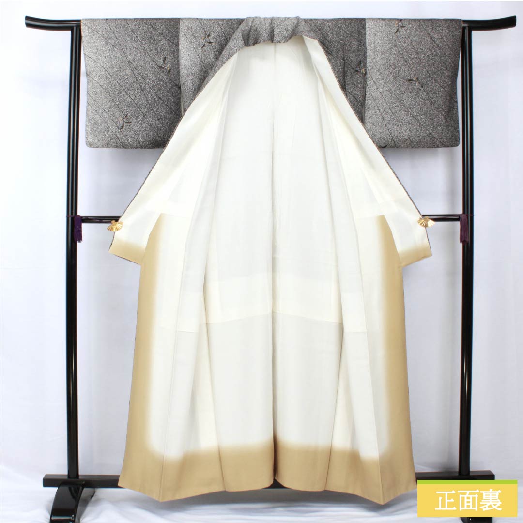 小紋 正絹 身丈157.5cm 裄丈63.5cm 袷 型染 線 小花 Bランク モノトーン 1115005434327