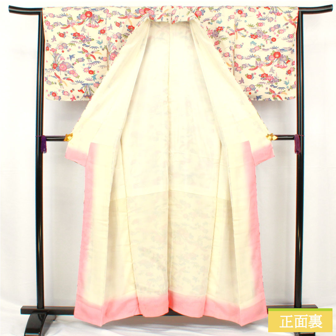 小紋 正絹 身丈157cm 裄丈64cm 袷 生成り色（きなりいろ） 京紅型 吉祥文様 Aランク クリーム系 1115004893315