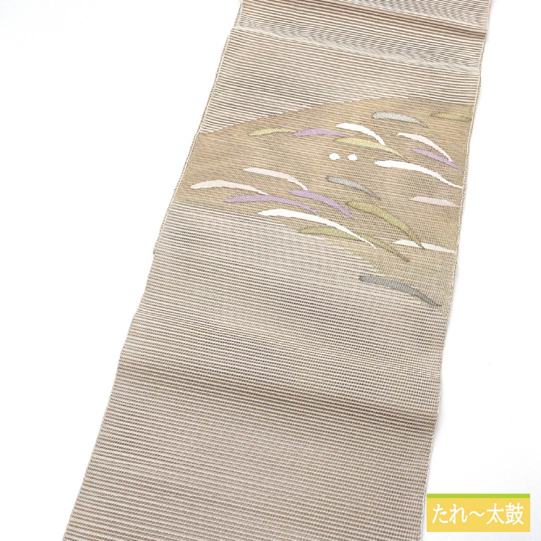 Nagoya Obi, Pure Silk, Off-White, Summer Obi, Tapestry Weave, Variegated Dew Grass Pattern, Length 368cm, S Rank, Point Pattern, Semi-Formal, Beige, 1124008732325, Pine Needle Style