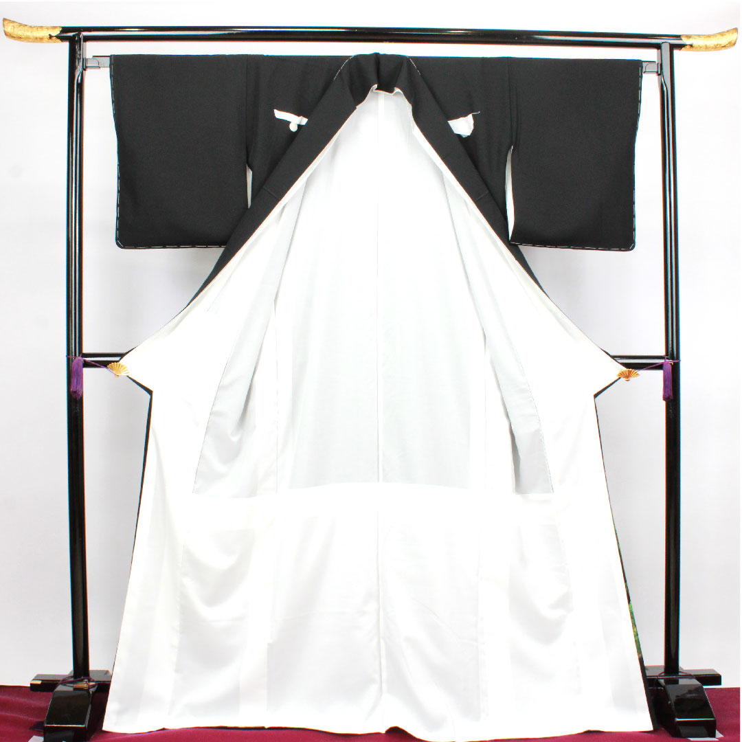 黒留袖 身丈170.5cm 裄丈66cm 袷 紋なし しつけ糸付き 未使用品 京友禅 桂離宮 風景模様 正絹 Sランク なし 黒系 1111001092610