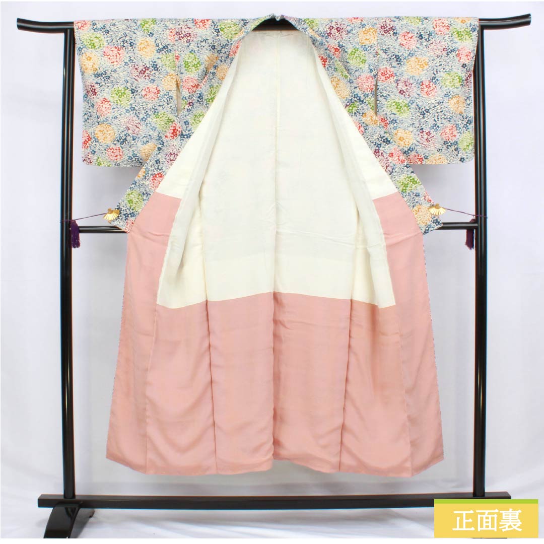 小紋 正絹 身丈147cm 裄丈64cm 袷 生成り色（きなりいろ） 型染 抽象模様 しつけ糸付き Aランク 白系 1115006123111