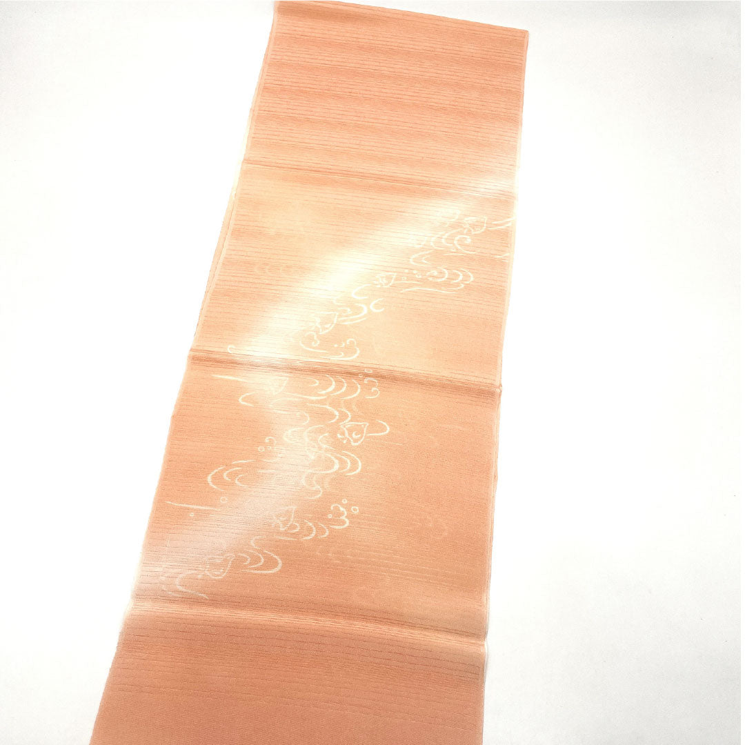 (Like New) Silk Obiage (Sash) - New, Casual, Shinonome-iro (Shinonome Color) Summer, Houndstooth Pattern, Flowing Water Design, Approximately 180cm Long, 30cm Wide, Pink, Product Number: 1136001541913