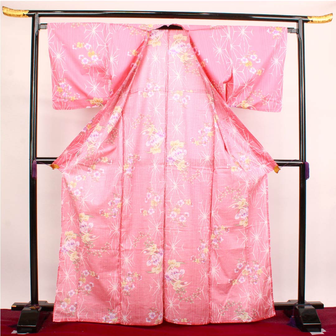 Yukata, Choshun-iro, Iris, Pink, Asanoha, Cotton, S-Rank, Single Layer, Length 167cm, Sleeve Length 66cm, Pink, 1118004202513