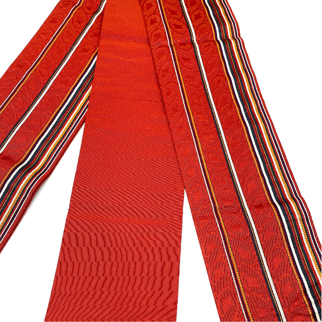 半幅帯 縞 帯丈348cm 正絹 赤系 Aランク 1125000143912