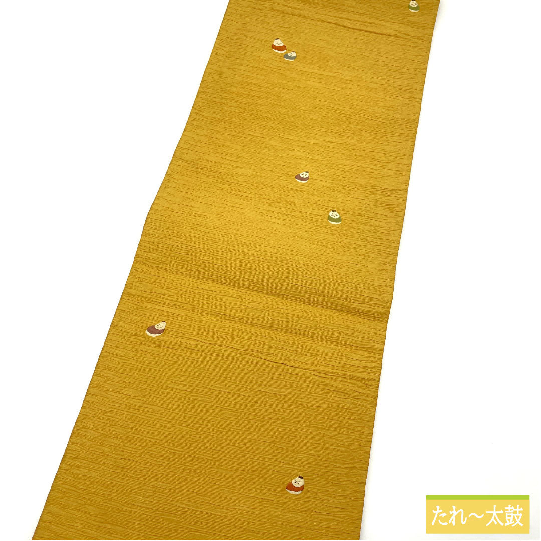 袋帯 正絹 Aランク 土布色（トウプースーいろ） 七転び八起き ダルマ 帯丈436cm ポイント柄 カジュアル 黄系 1123016113323