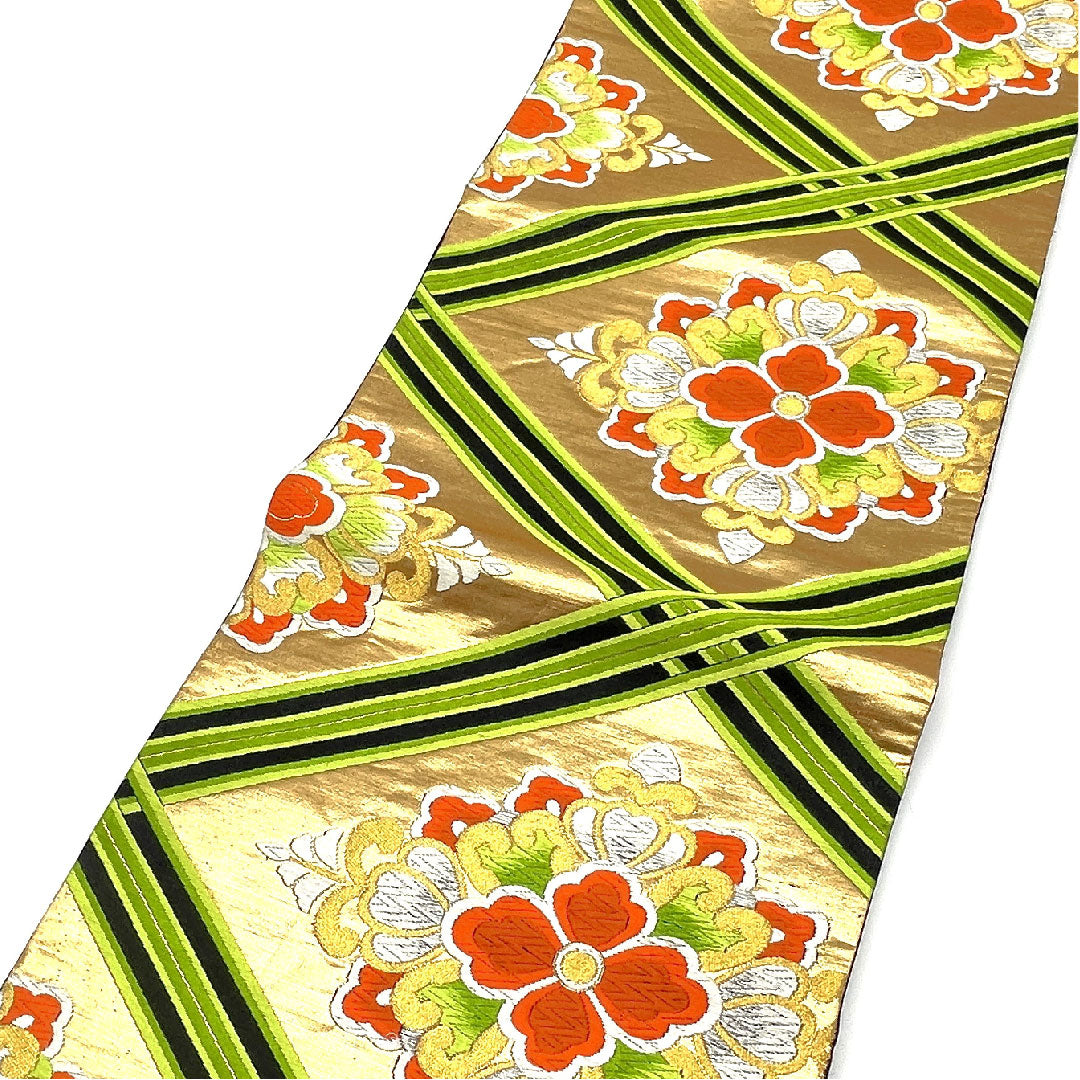 袋帯 華文模様 振袖用 帯丈424cm 正絹 Aランク 六通 フォーマル 金系 1123003423321