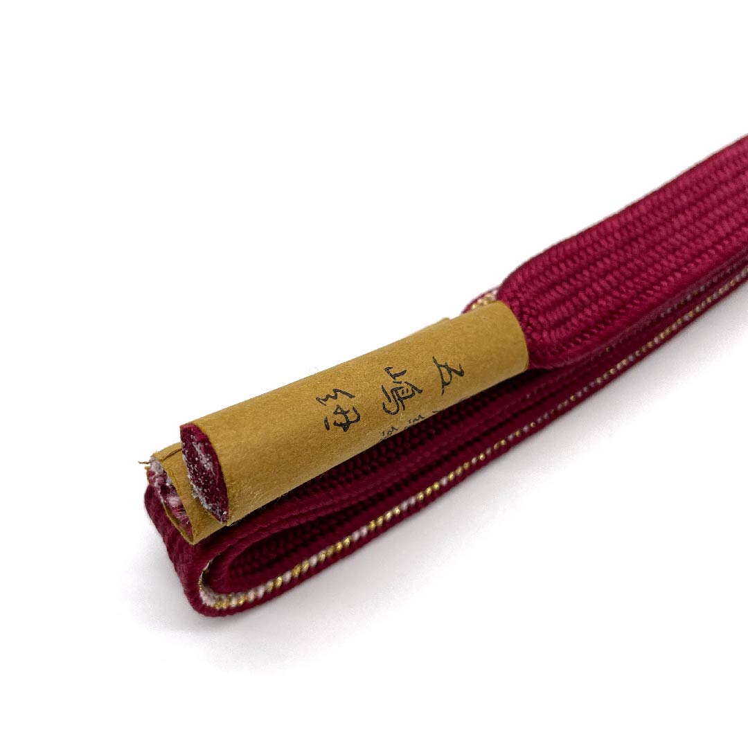 (New old stock) Obijime (belt fastener) Pure silk, quarter cord, scarlet, Goshima cord, Edo braid, metallic thread used, length 159cm, width 1.5cm, semi-formal, S rank, red, 1135000932912