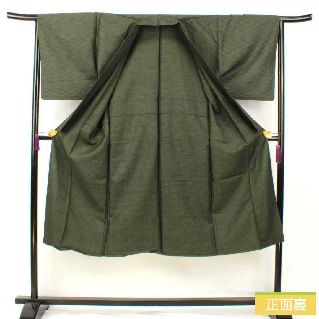 男物 正絹 Sランク 身丈133.5cm 裄丈65cm 鈍色（にびいろ） しつけ糸付き 単衣 緑系 1119001682319