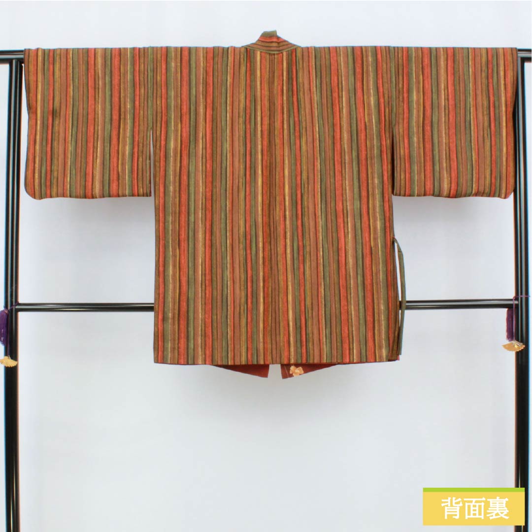 道中着 ポリエステル Sランク 身丈83cm 裄丈66cm リバーシブル 花 縞 袷 グラデーション系 1117001412999