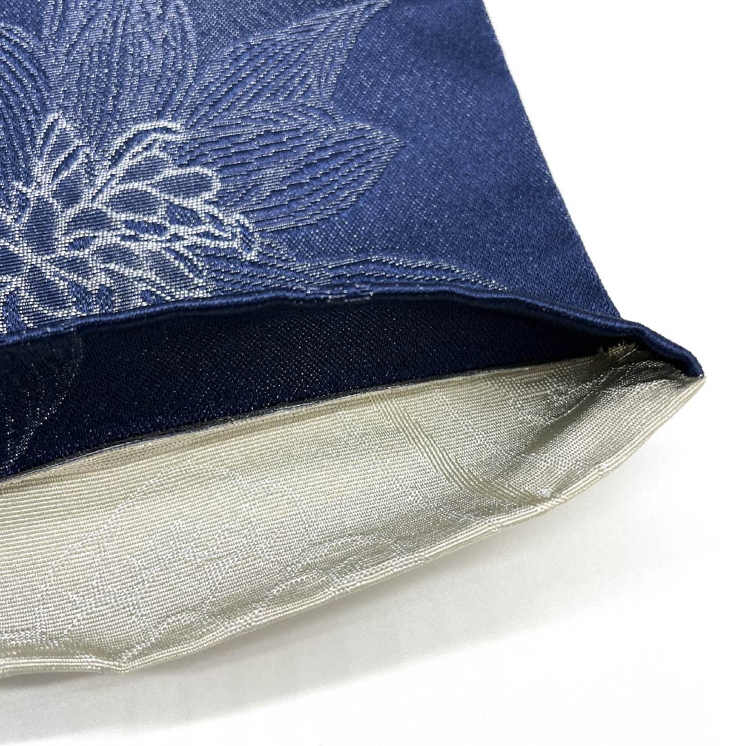 半幅帯 ポリエステル 鉄葡萄色（てつぶどういろ） 花柄 象牙色（ぞうげいろ） 亀甲に花 リバーシブル 長尺 帯丈400cm 紺系 Sランク 1125001292318