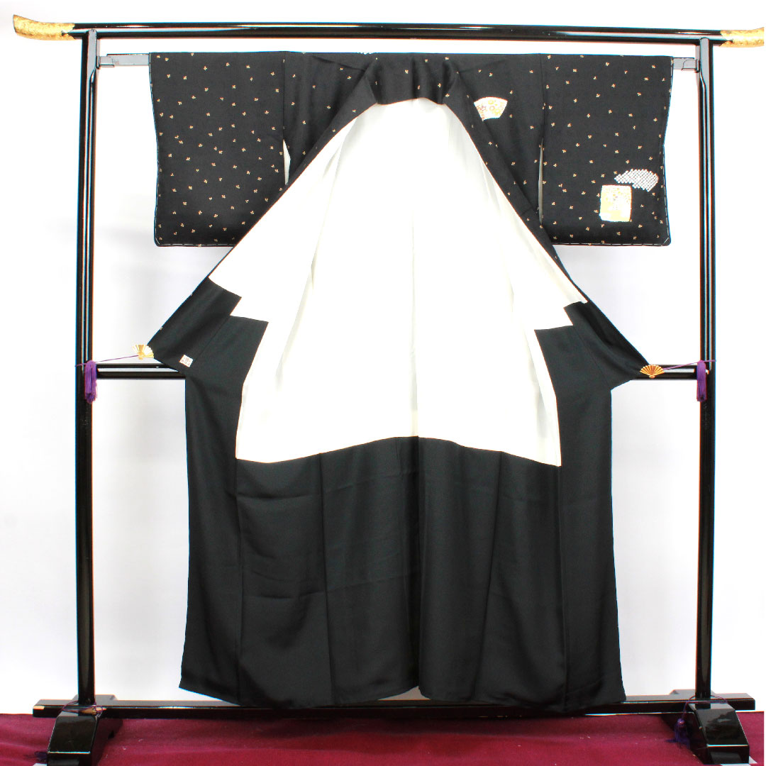 訪問着 袷 身丈155cm 裄丈61.5cm しつけ糸付き 未使用品 京友禅 吉祥文様 正絹 Sランク 黒系 1112002662310