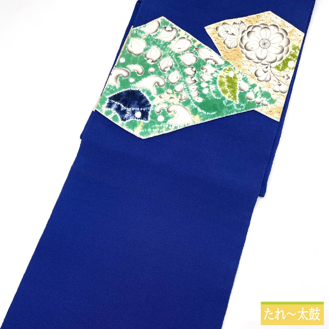 Nagoya Obi, Deep Bellflower Blue (Koi-Kyo-Iro), Dyed with Tsujigahana Pattern, 352cm Long, Pure Silk, Grade A, Pointed Pattern, Semi-Formal, Blue, Item Number: 1124008973317, Nagoya Style