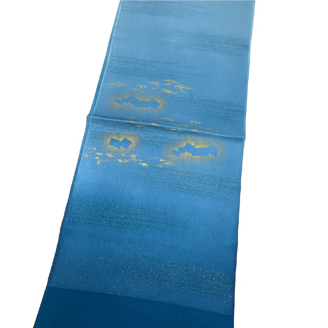 （新古品）帯揚げ 正絹 Sランク セミフォーマル 藍天鵞絨色（あいびろうどいろ） 金通し 長さ約171cm 幅約30.5cm 青系 1136002082917