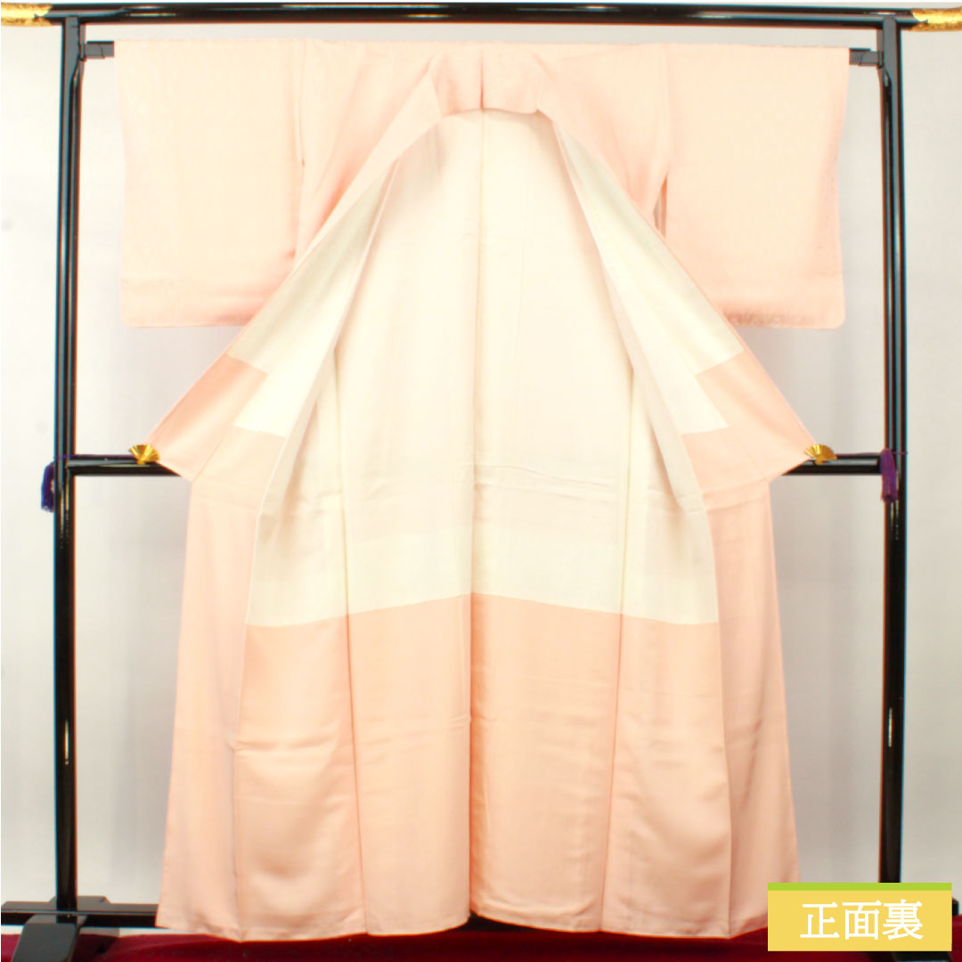 色無地 正絹 身丈159cm 裄丈66.5cm 乙女色（おとめいろ） 抽象模様 一つ紋 中陰桔梗 袷 Aランク ピンク系 1114001363313