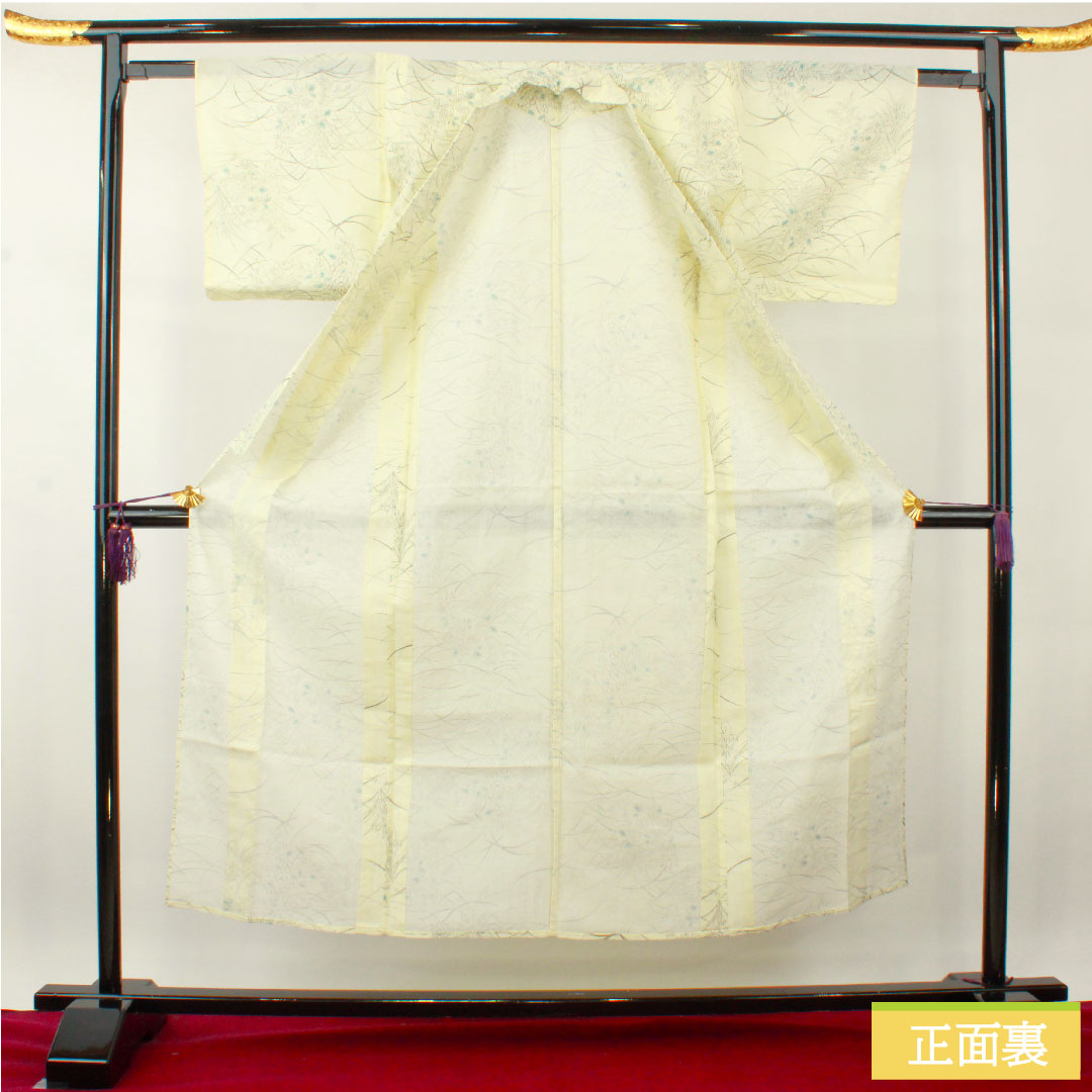 夏物 正絹 紬 身丈151cm 裄丈60.5cm 白百合色（しらゆりいろ） 草花模様 紗 Sランク クリーム系 1132001862215