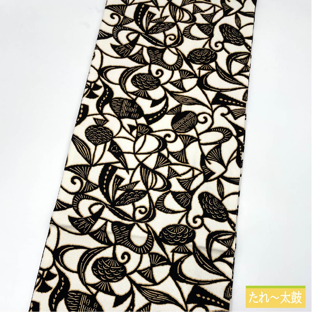 袋帯 正絹 胡粉色（ごふんいろ） 抽象模様 帯丈450cm Sランク 全通 カジュアル 白系 1123012482411