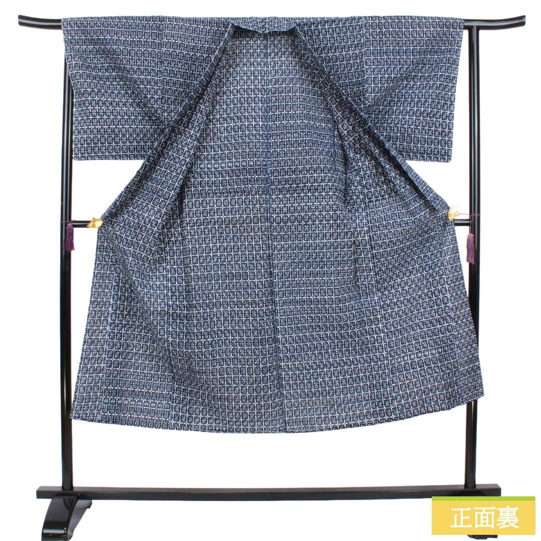 メンズ浴衣 木綿 Sランク 身丈139cm 裄丈65.5cm 抽象模様 単衣 紺系 1138000662318