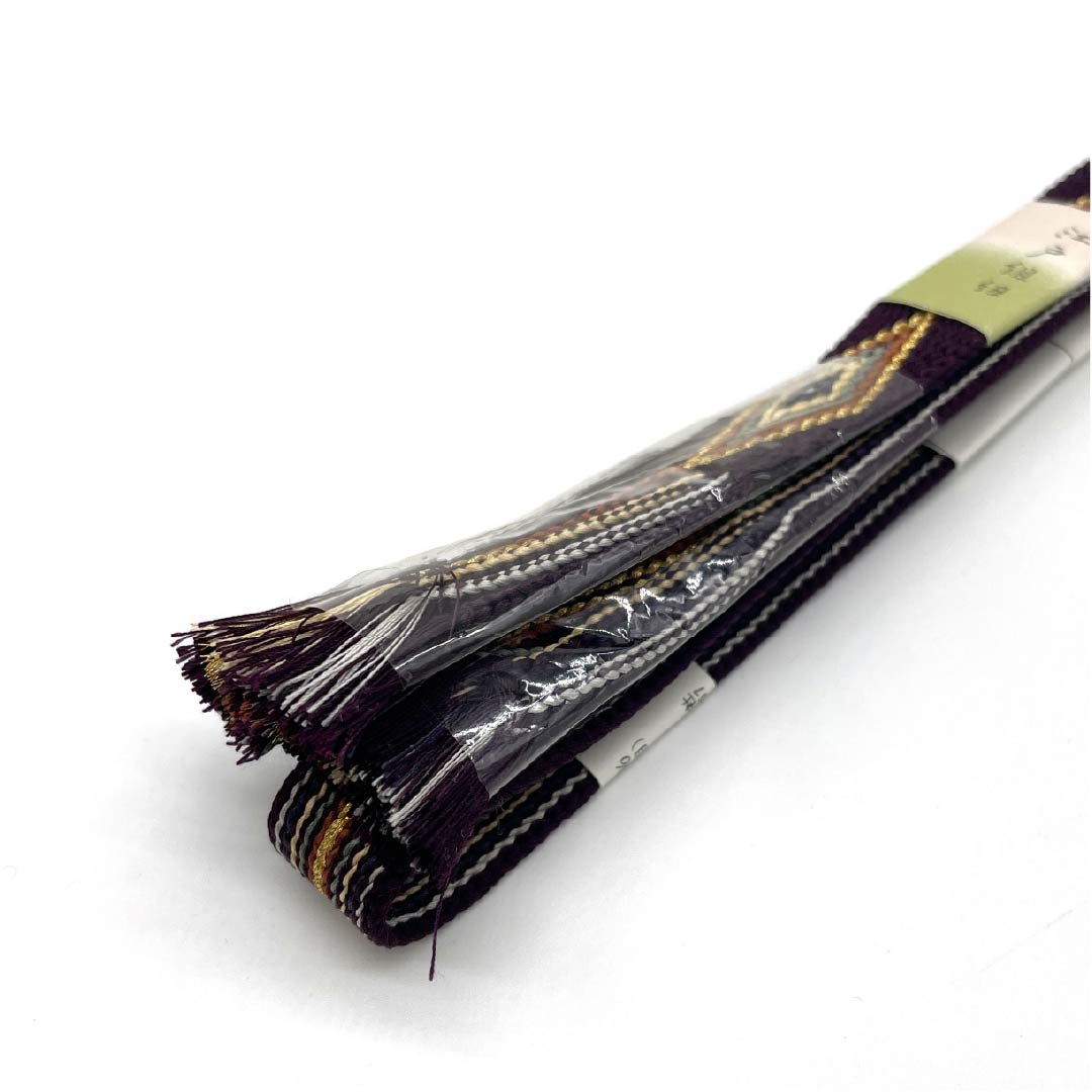 （新古品） 帯締め 正絹 四分紐 二人静色（ふたりしずかいろ） 平田組紐 四連菱 長さ約160cm 幅約1.8cm フォーマル NEWランク 紫系 1135003311320