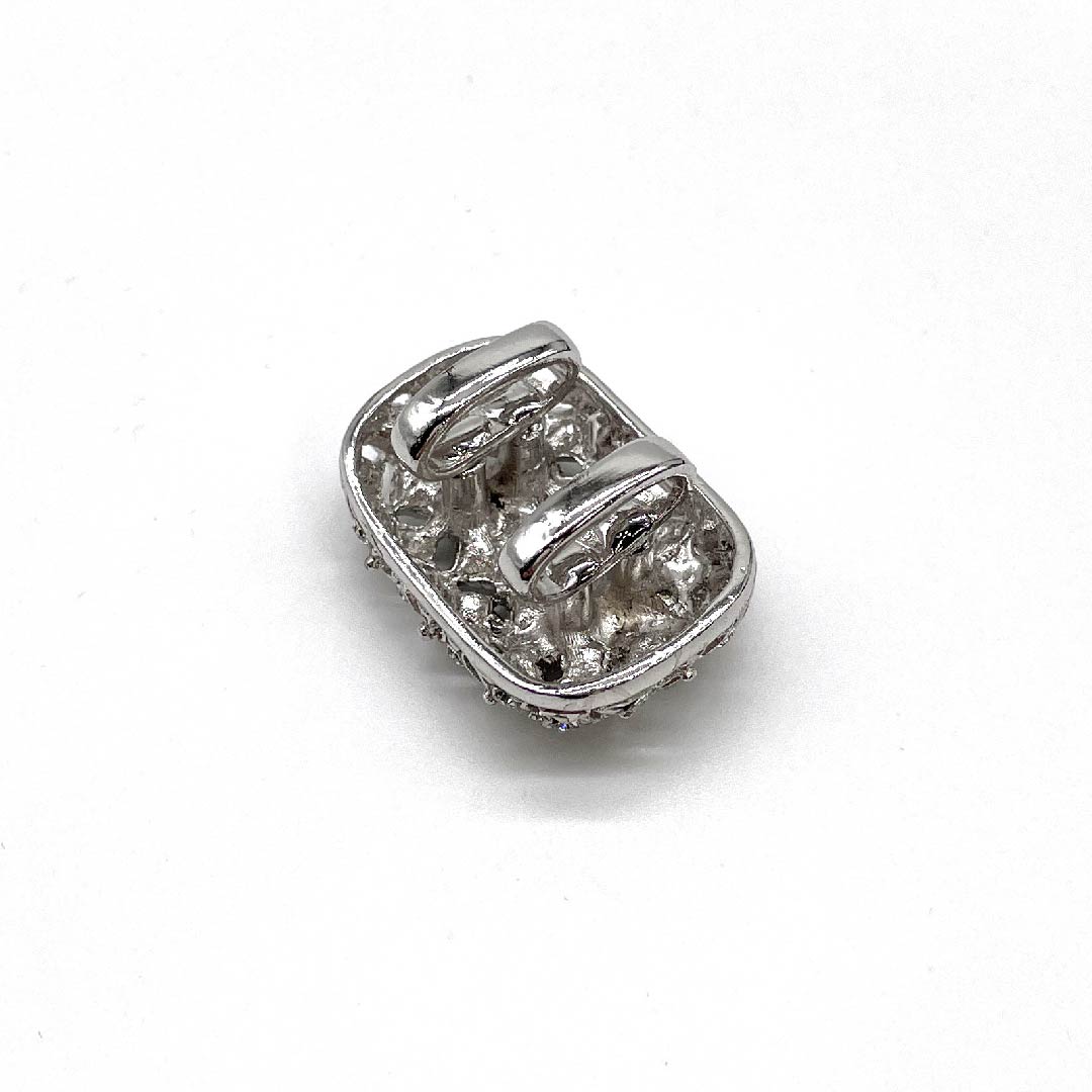 (New old stock) Obi clasp, glass, casual, Swarovski, cloisonne, rectangular, length approx. 2cm, width approx. 3cm, S rank, silver, 1137001022922