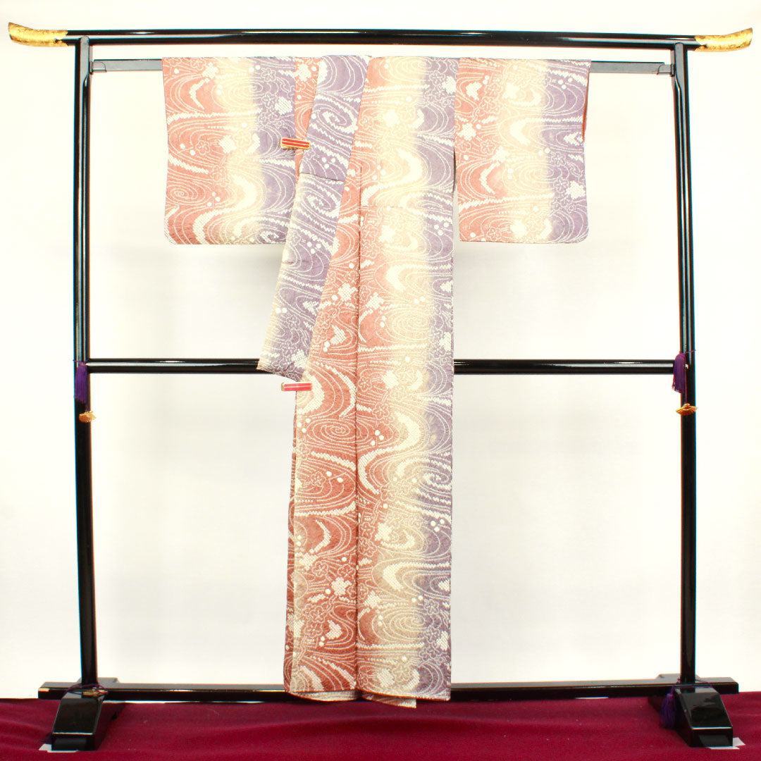 小紋 身丈155cm 裄丈63cm 袷  総絞り 梅 流水  正絹 Aランク グラデ 1115003093399