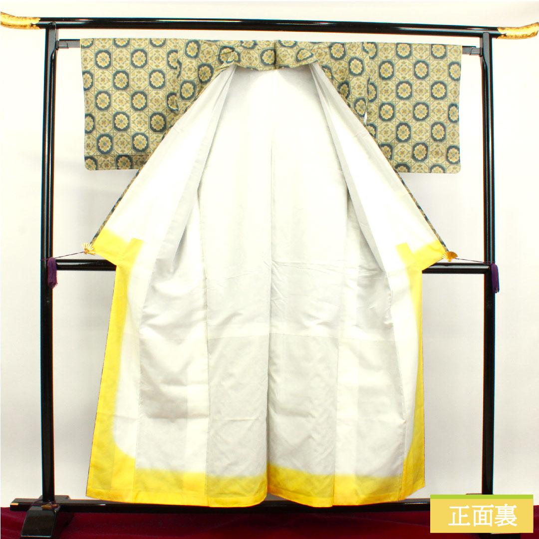 Murayama Oshima Tsumugi, pure silk, length 156cm, sleeve length 64cm, soba-kiri color, abstract pattern, basting thread included, unused, S rank, lined, beige, 1116002892325