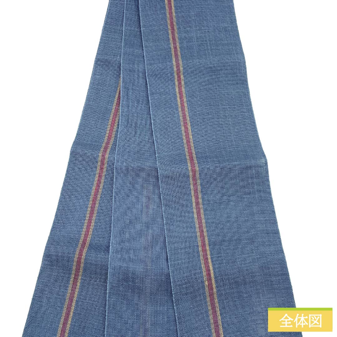 【未仕立】半幅帯 正絹 Aランク 裏色（うらいろ） 夏帯 縞 帯丈384cm 青系 1125004143317