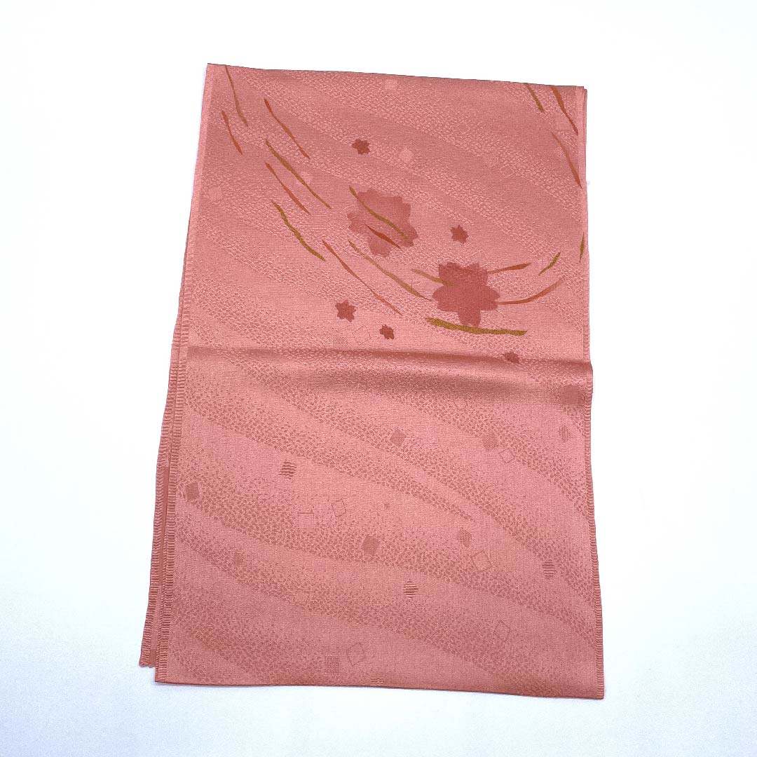 （新古品） 帯揚げ 正絹 フォーマル 珊瑚色（さんごいろ） 桜 新古品 長さ約168cm 幅約29cm Sランク ピンク系 1136000182913