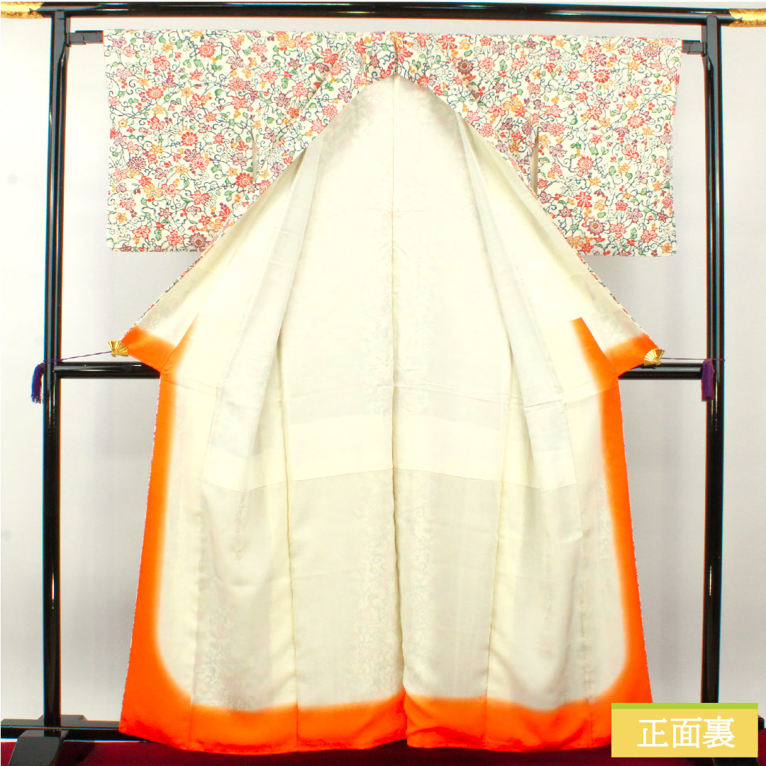 Komon, pure silk, length 160.5cm, sleeve length 64.5cm, lined, stencil dyeing, floral pattern, A rank, white, 1115004313411