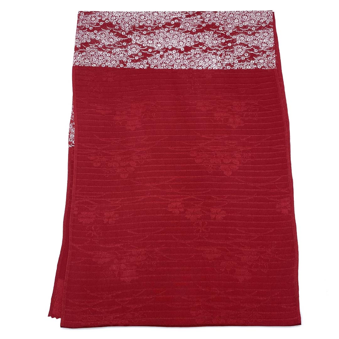 （新品）帯揚げ 正絹 セミフォーマル 真紅色（しんくいろ） 夏物 小花 長さ約172cm 幅約28.5cm NEWランク 赤系 1136000821912