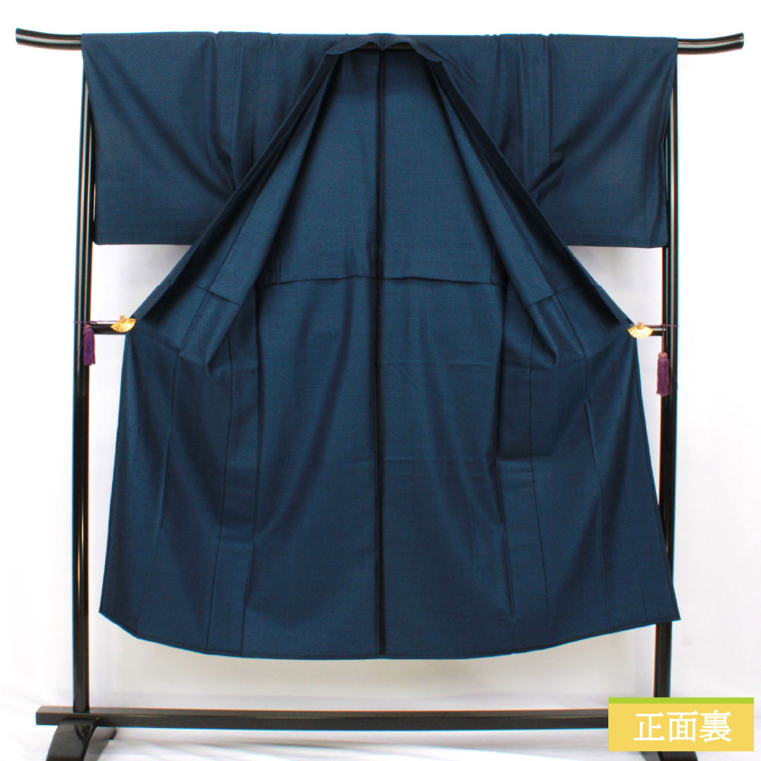 男物 ウール Sランク 身丈144cm 裄丈69cm 亀甲模様 単衣 紺系 1119001742418