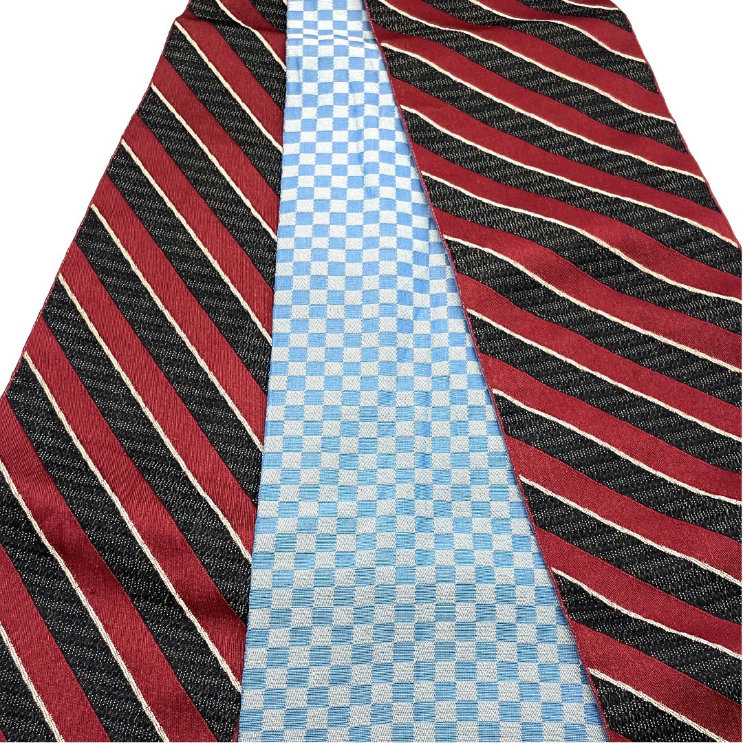 半幅帯 ポリエステル リバーシブル 幾何学模様 市松 帯丈400cm 黒系 Sランク 1125002232410