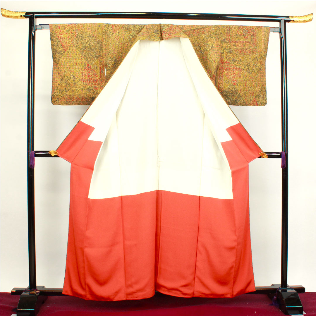 小紋 身丈159cm 裄丈64cm 袷  江戸古渡更紗 浜ちりめん  正絹 Sランク グラデーション系 1115003482399