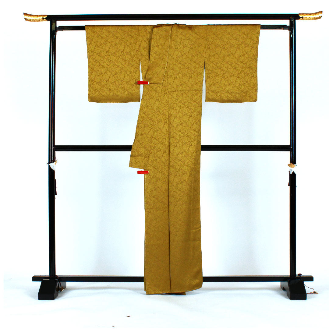 色無地 氷割れ模様  身丈162cm 裄丈64cm 袷  正絹 Sランク 黄系 1114000172323