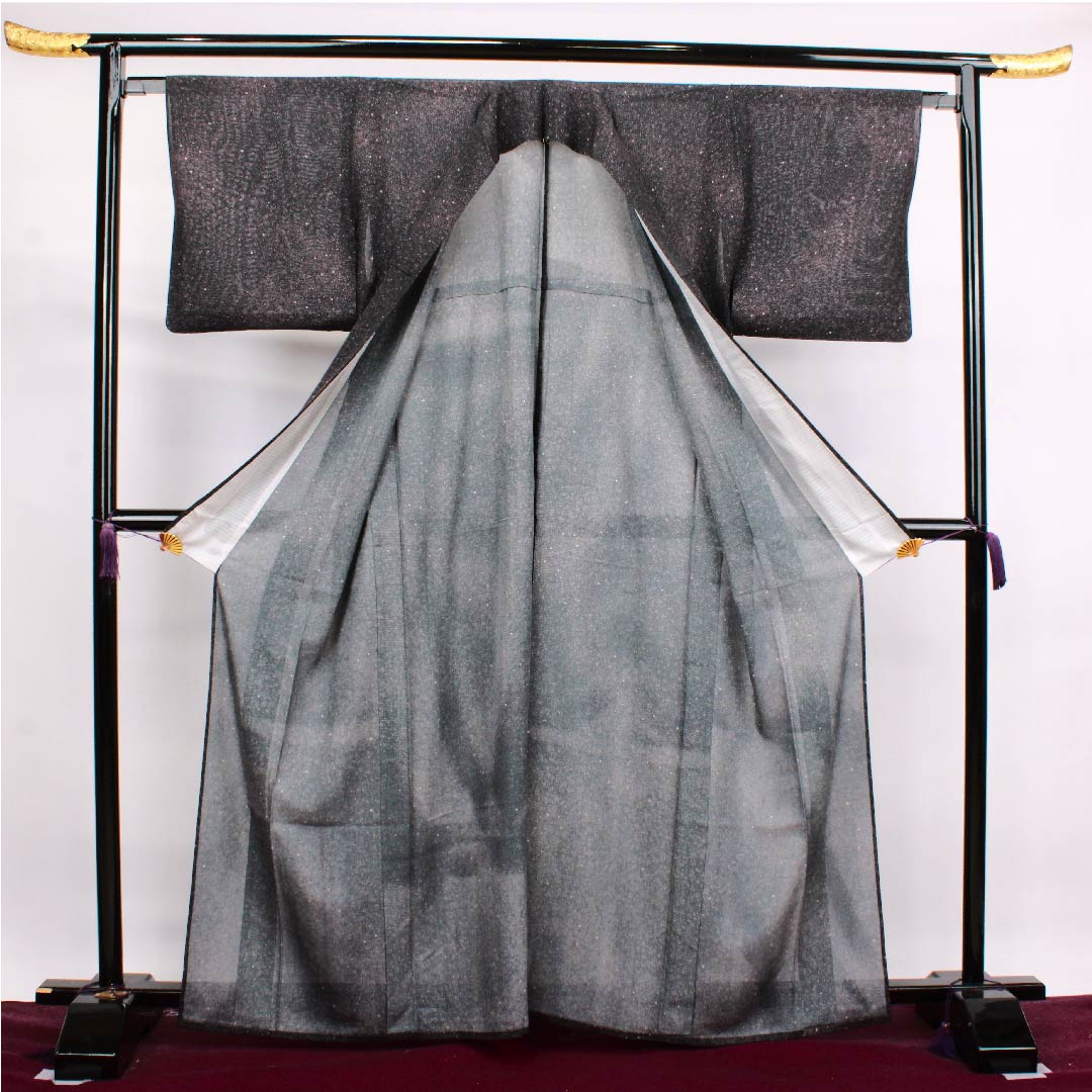 夏物 正絹 小紋 身丈163.5cm 裄丈65cm 黒色 水玉 絽 Aランク 黒系 1132000113410