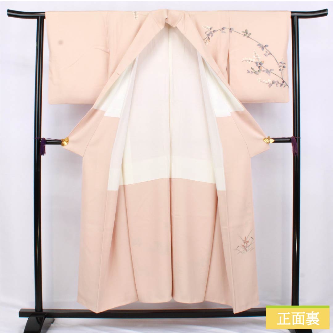 訪問着 正絹 Aランク 袷 身丈150.5cm 裄丈61cm 乙女色（おとめいろ） 加賀友禅 草花 ピンク系 1112006203113