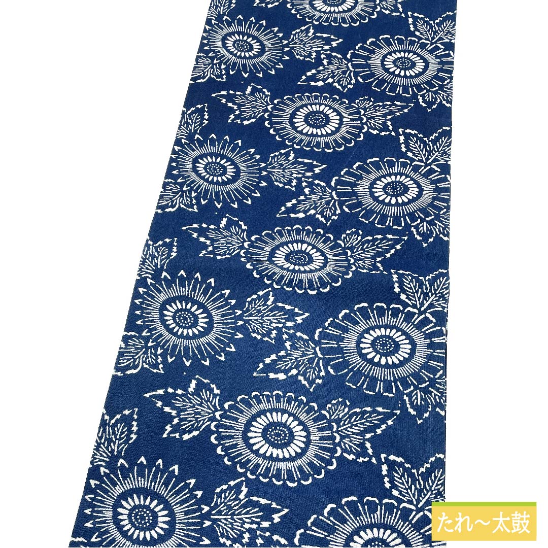 名古屋帯 正絹 紺藍色（こんあいいろ） 型染 花柄 帯丈349cm Sランク 六通 カジュアル 紺系 1124006272318 名古屋仕立て