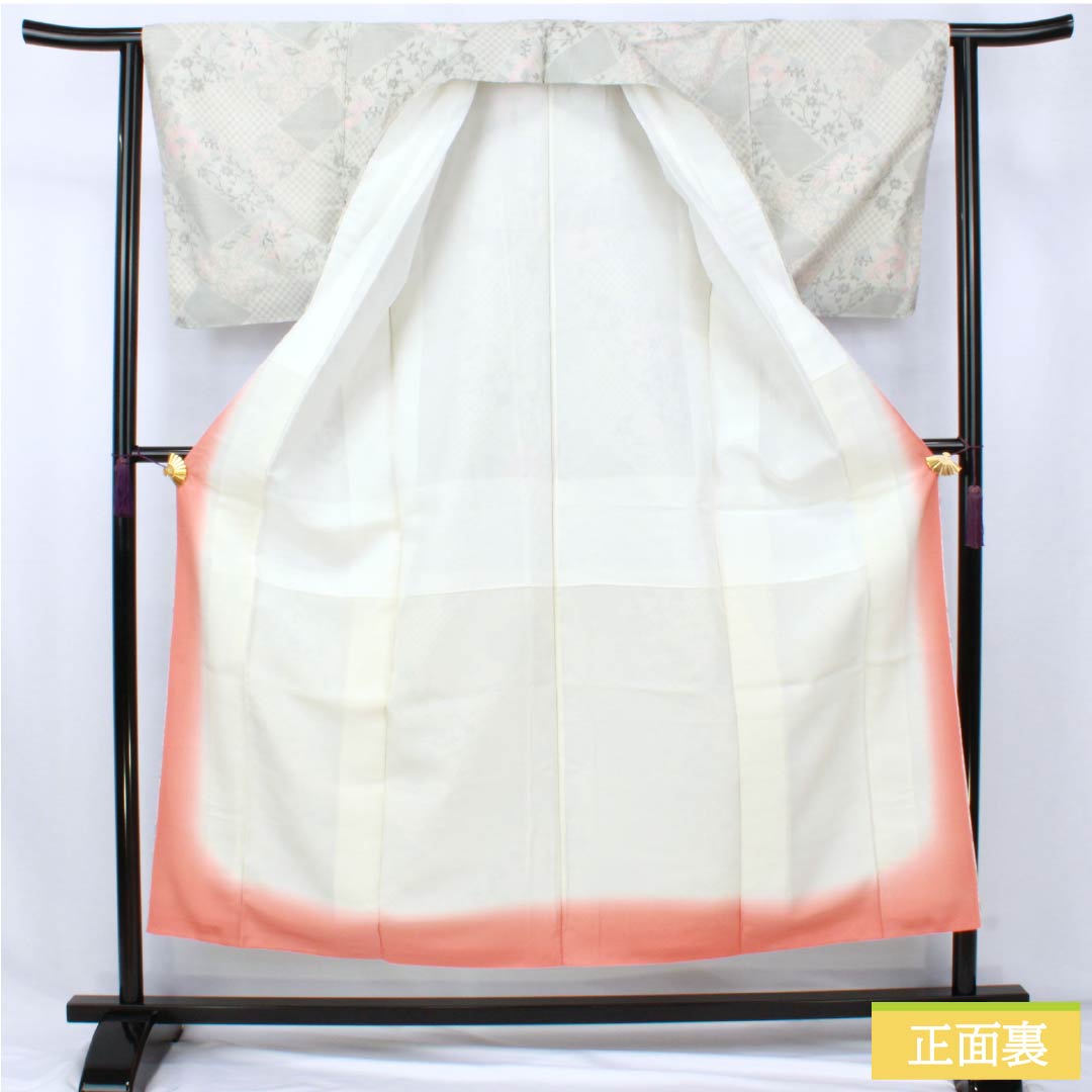Tsumugi (pongee) polyester kimono, S rank, length 153cm, sleeve length 63cm, Unohana-iro (unohana flower) pattern, floral motif, washable, lined, white, 1116004642211
