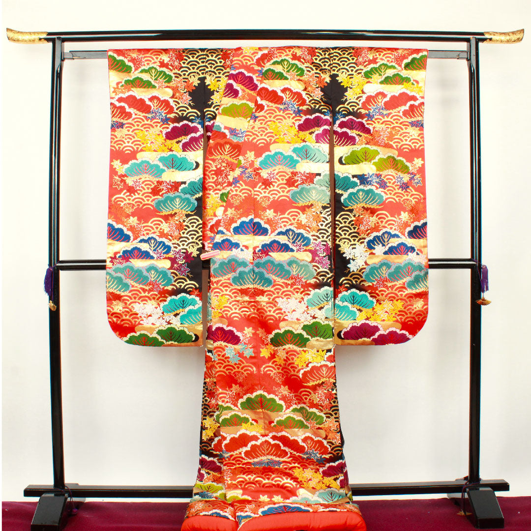 色打掛 身丈190cm  唐織 松 青海波 正絹 Sランク 袷 赤系 1110000222912