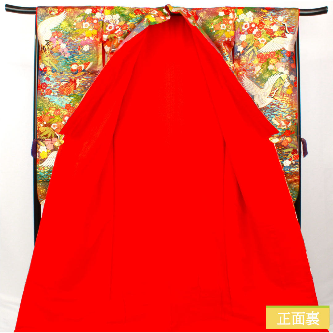 色打掛 正絹 Sランク 身丈192cm 裄丈67cm 唐織 鶴 鴛鴦 梅 笹 袷 グラデーション系 1110000892999