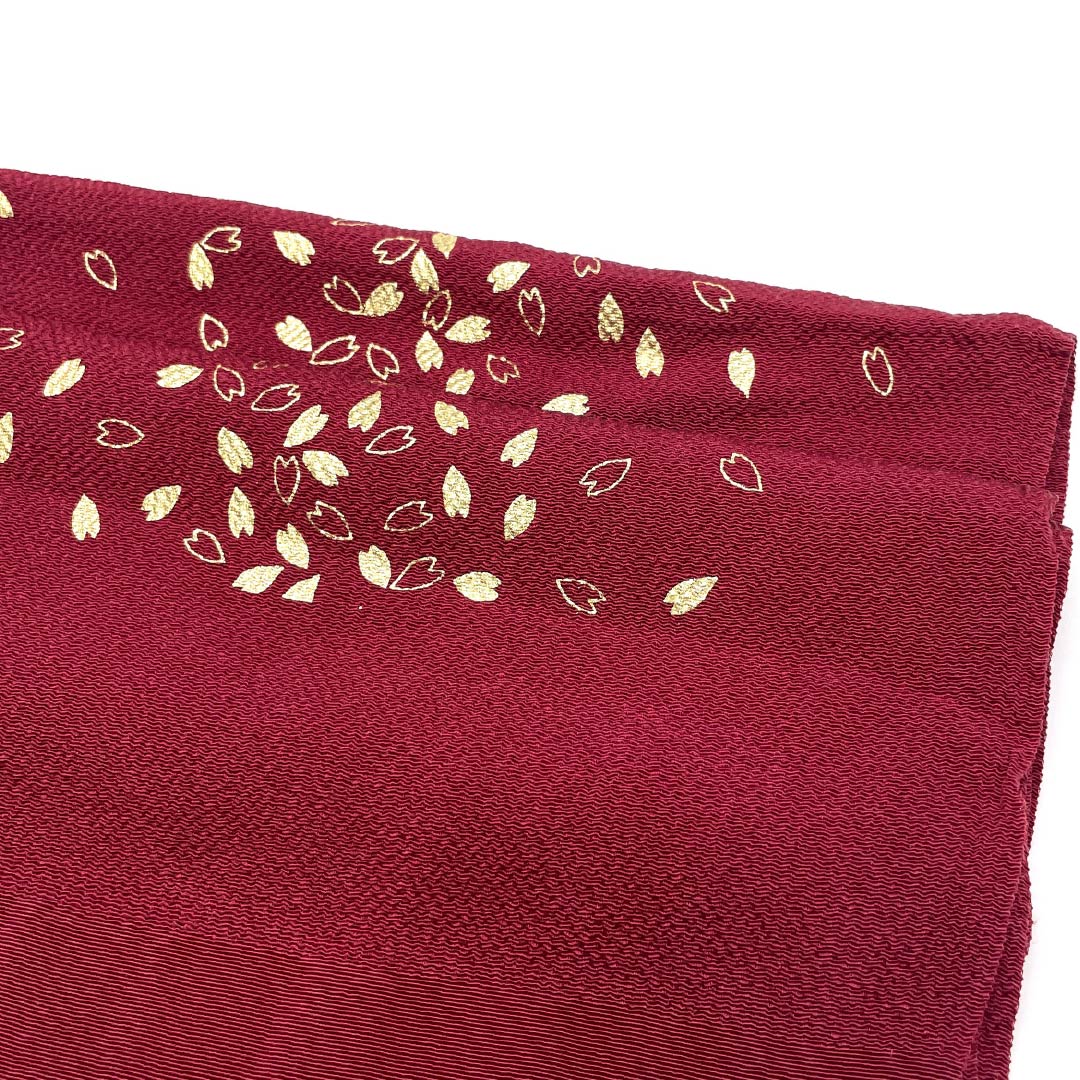 Obiage silk S-rank casual deep red cherry blossoms petals chirimen length approx. 166cm width approx. 27cm red 1136004482912