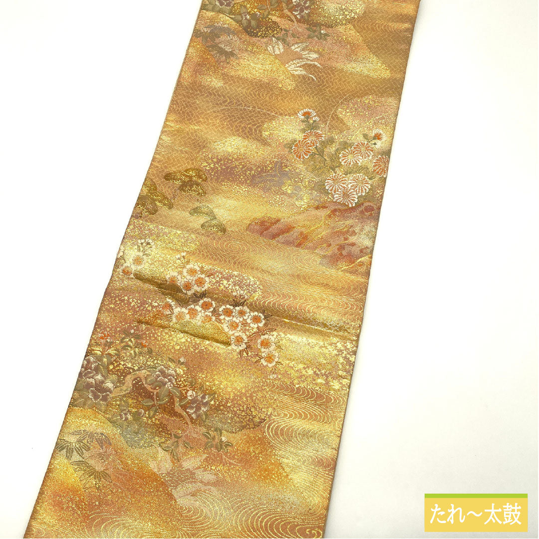 袋帯 正絹 Aランク 引箔 西陣織 流水 吉祥文様 帯丈436cm 六通 セミフォーマル グラデーション系 1123016463399