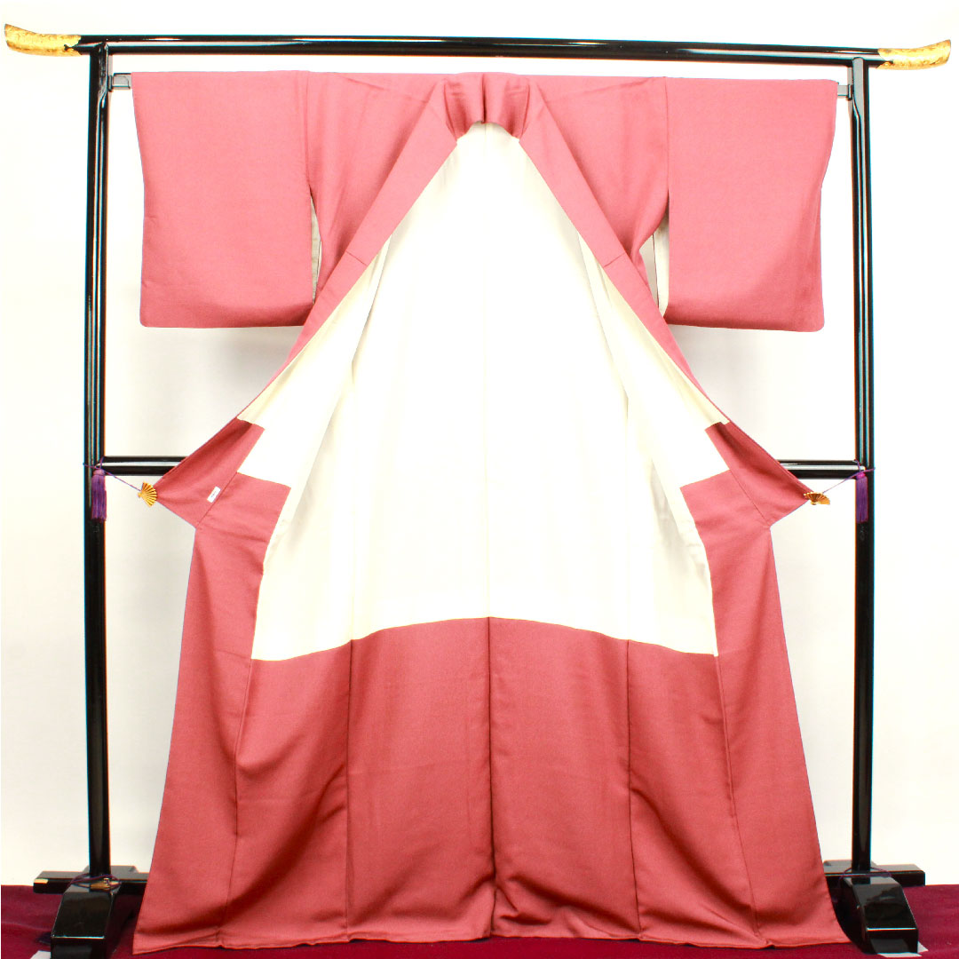 小紋 身丈172cm 裄丈67.5cm 袷  蘇芳色 江戸小紋 草木染 行儀  正絹 Sランク 赤系 1115003502612